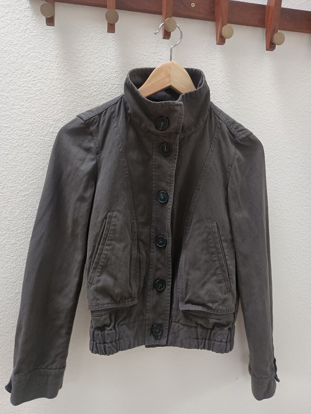 Comptoir des Cotonniers Stand Collar Button Up Crop Jacket Grey 34 XS